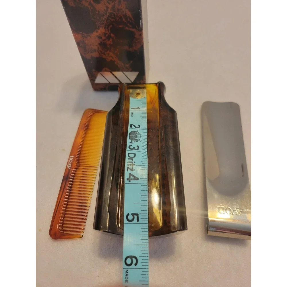 VTG Avon Trio Valet comb Brush Shoe Horn 1970s Collectible Faux Tortoise w/ Box